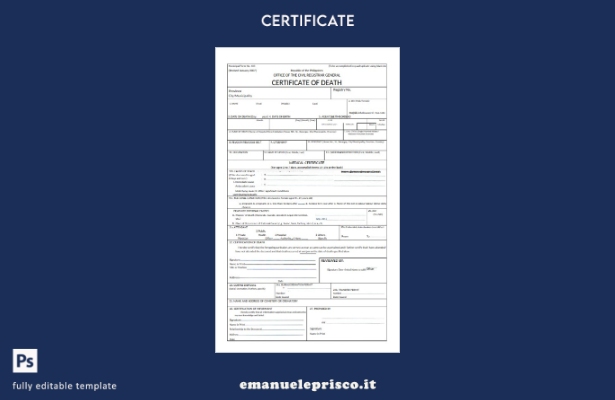 modello di certificato di morte generale dell'ufficio del registro civile delle 